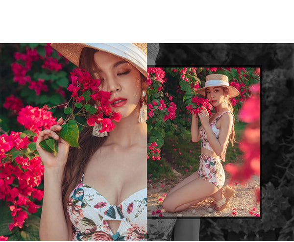 Retro Sexy Swimsuit Floral Beachwear Two Piece High Waist Pushup Bikini Swim Wear