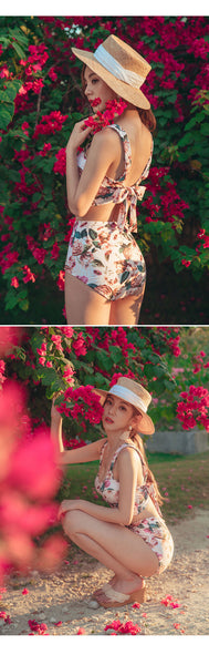 Retro Sexy Swimsuit Floral Beachwear Two Piece High Waist Pushup Bikini Swim Wear