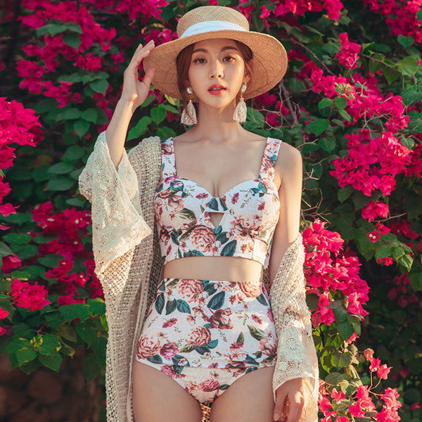 Retro Sexy Swimsuit Floral Beachwear Two Piece High Waist Pushup Bikini Swim Wear