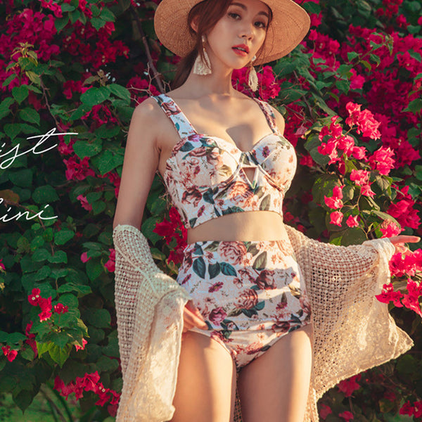 Retro Sexy Swimsuit Floral Beachwear Two Piece High Waist Pushup Bikini Swim Wear
