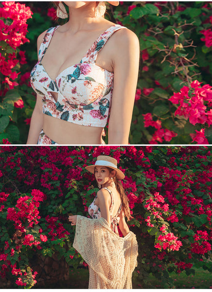 Retro Sexy Swimsuit Floral Beachwear Two Piece High Waist Pushup Bikini Swim Wear