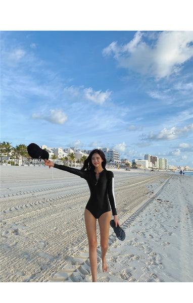 One Piece Sexy Women Sunscreen Sun Protection Long Sleeved Zipper Swimsuit
