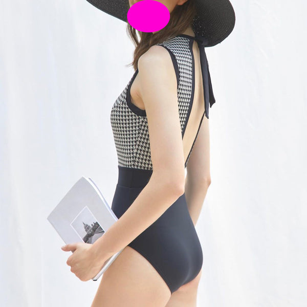 One Piece Sexy Swimsuit Crew Neck Open Back Ribbon Waist Beachwear Beach Swimwear