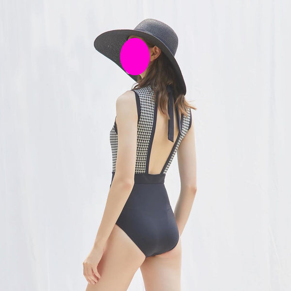 One Piece Sexy Swimsuit Crew Neck Open Back Ribbon Waist Beachwear Beach Swimwear