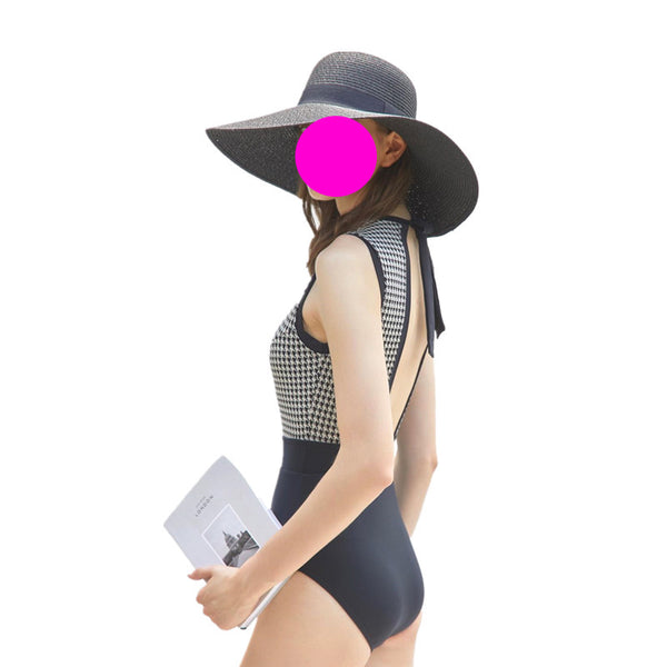One Piece Sexy Swimsuit Crew Neck Open Back Ribbon Waist Beachwear Beach Swimwear
