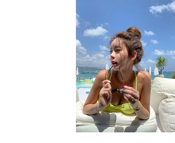 Sexy Women Retro Tight Fitting High Waisted One Piece Swimsuit Solid Color Beach Swimwear