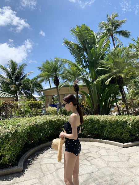Sexy Women One Piece Retro Tight Fitting High Waisted Swimsuit Beach Logo Pattern Swimwear