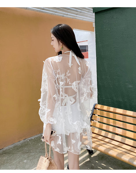 High Quality Luxury Attractive Women Vintage High Waist Sexy Swimsuit Lace Outerwear