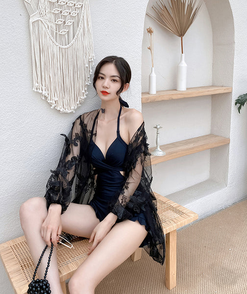 High Quality Luxury Attractive Women Vintage High Waist Sexy Swimsuit Lace Outerwear