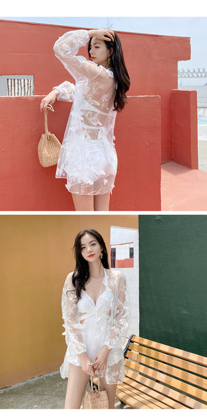 High Quality Luxury Attractive Women Vintage High Waist Sexy Swimsuit Lace Outerwear