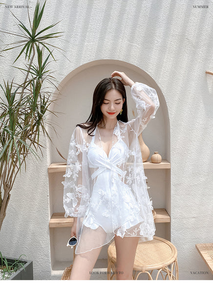 High Quality Luxury Attractive Women Vintage High Waist Sexy Swimsuit Lace Outerwear