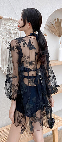 High Quality Luxury Attractive Women Vintage High Waist Sexy Swimsuit Lace Outerwear