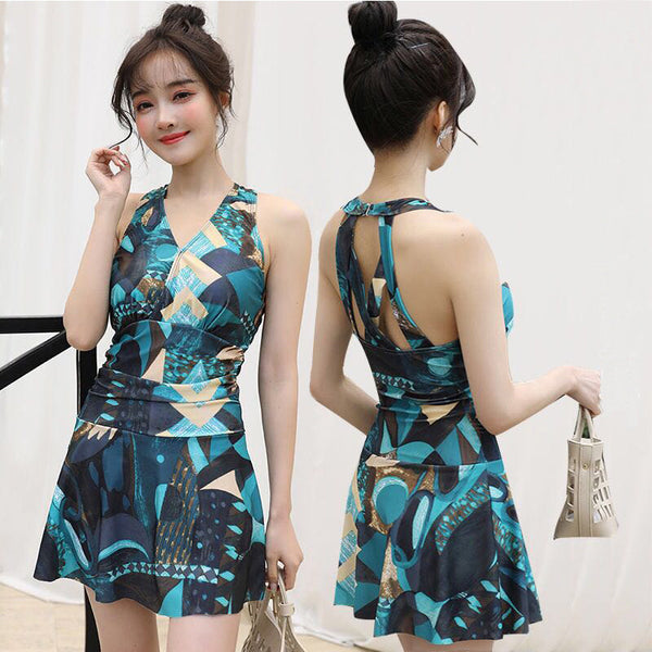 Extra Very Large Size V Neck Fat Dress Tankini Top Tie Dye Lattice Back High waist Swimsuit