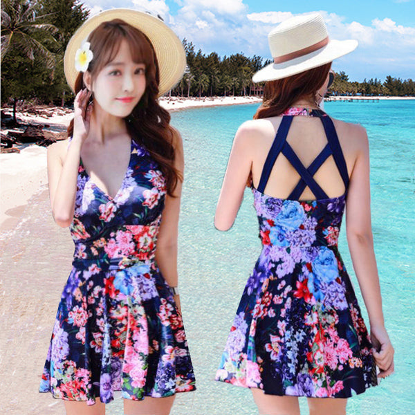 Extra Very Large Big Size V Neck Tankini Top Tie Dye Lattice Back High waist Swimsuit Dress
