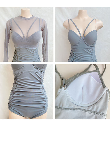 Retro Large Cup Size One Piece Swimsuit Women Summer Hot Spring top cover Swimwear
