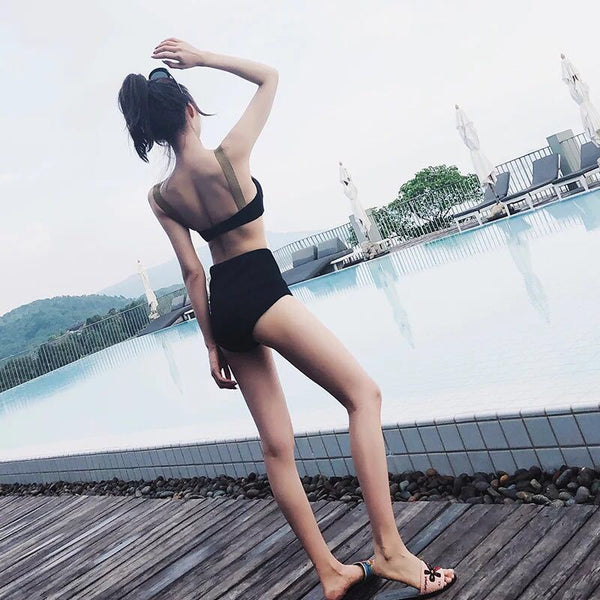 Sexy Retro High Waist Strap Swimming Bikini Bathing Suit Triangle