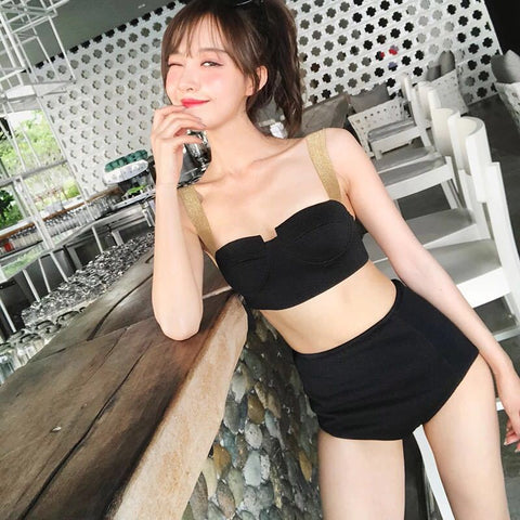 Sexy Retro High Waist Strap Swimming Bikini Bathing Suit Triangle