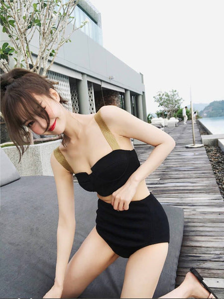 Sexy Retro High Waist Strap Swimming Bikini Bathing Suit Triangle
