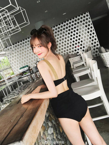 Sexy Retro High Waist Strap Swimming Bikini Bathing Suit Triangle