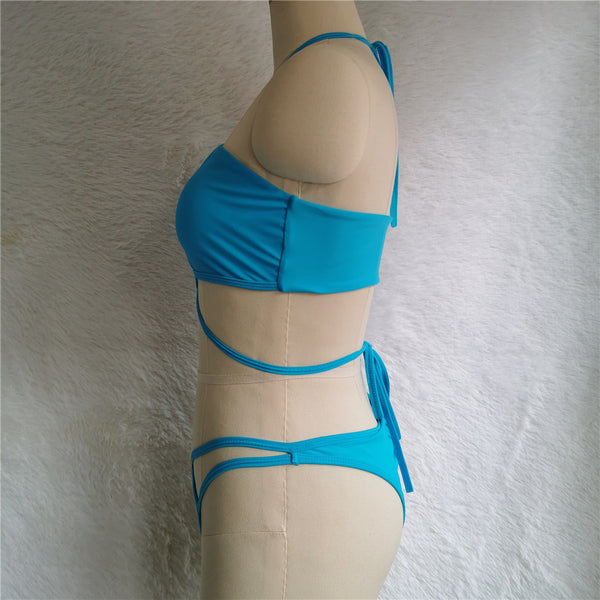 Attractive Tie Up Wrap Chest Cut Out Halter Crop Top Bandage Bikini Swimsuit