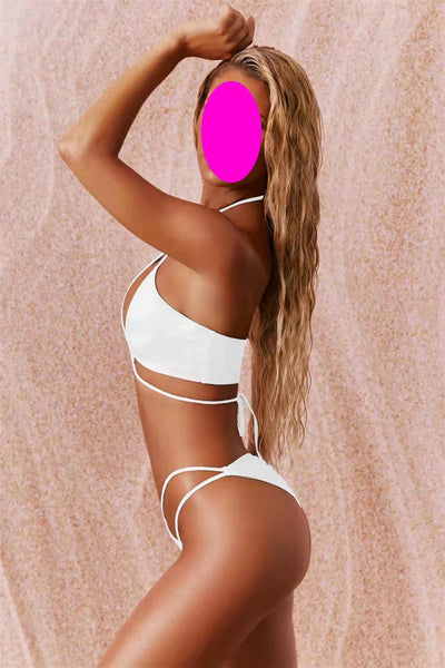Attractive Tie Up Wrap Chest Cut Out Halter Crop Top Bandage Bikini Swimsuit