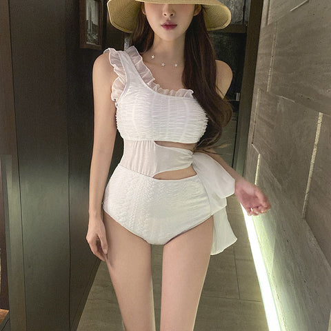 Extra Size Fairy One Piece White Sleeveless Sexy U Neck Bikini Swimsuit