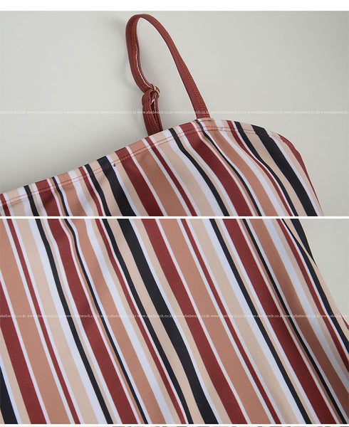 Vintage Retro Skinny Women One Piece Striped colorful Sexy Sling Strap Swimwear