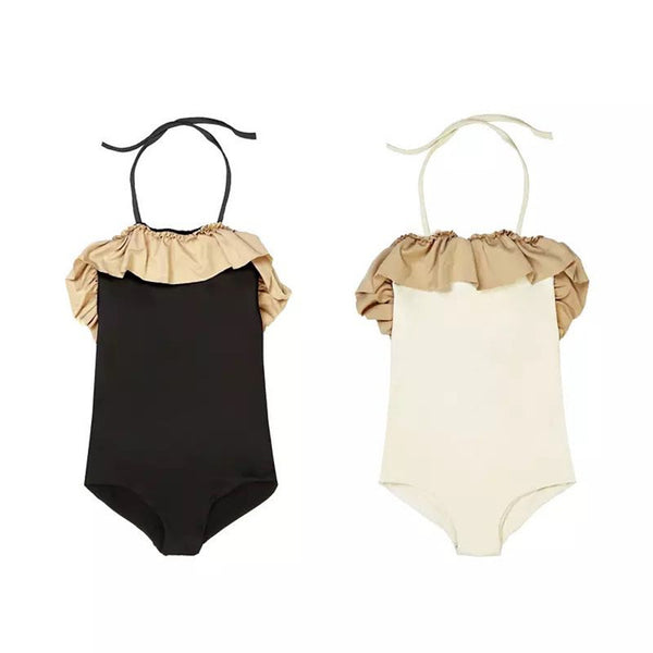 Beautiful Cheerful Sweet Women Backless Lotus Leaf Halter One Piece Swim Suit
