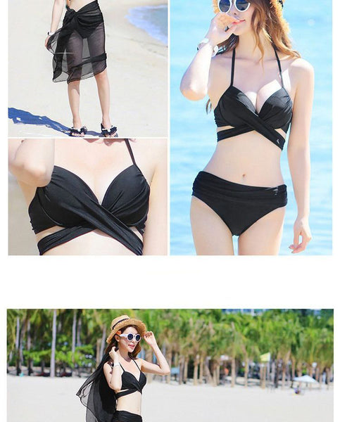 White Beach Ladies Sexy Push Up Bra Halter Neck Bikini Swimsuit Cover Up