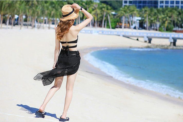 White Beach Ladies Sexy Push Up Bra Halter Neck Bikini Swimsuit Cover Up