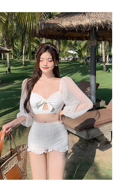 Sexy Two Piece Summer Front Bow Back Tie High Waist Sweet Women Swimsuit
