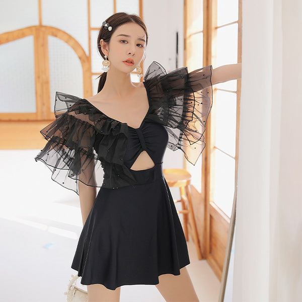 Fairy Sweet Special Sexy Backless High Waist Skirt One Piece Ruffle Shoulder Swimsuit
