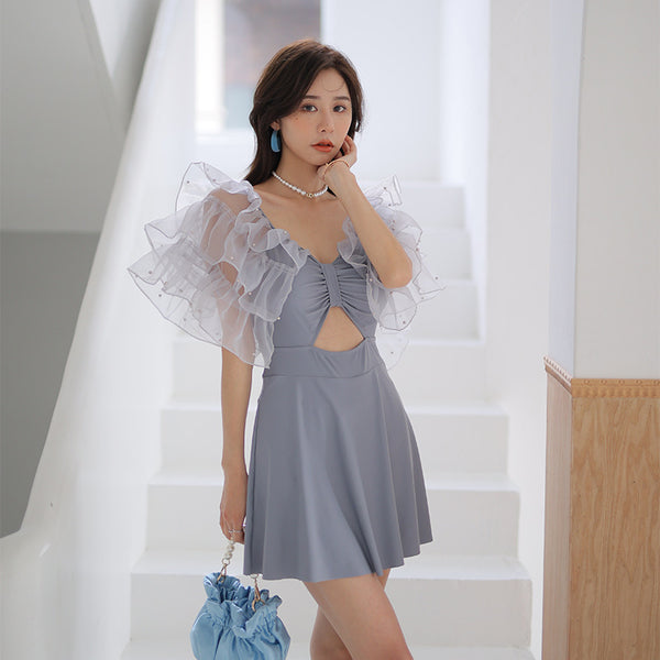 Fairy Sweet Special Sexy Backless High Waist Skirt One Piece Ruffle Shoulder Swimsuit