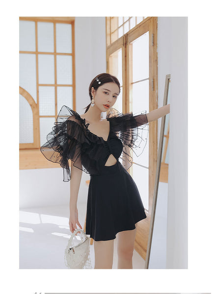 Fairy Sweet Special Sexy Backless High Waist Skirt One Piece Ruffle Shoulder Swimsuit