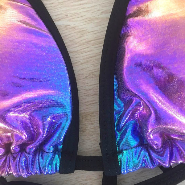 Multicolor Gradient Color Triangle Comfortable Fit Sexy Wrinkled Halter Bikini