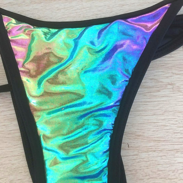 Multicolor Gradient Color Triangle Comfortable Fit Sexy Wrinkled Halter Bikini