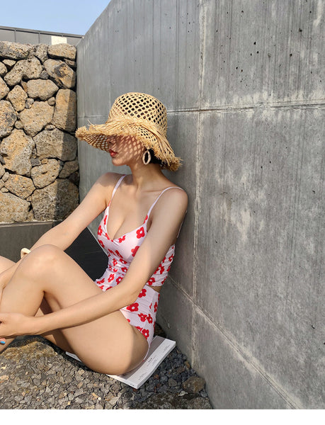 Lovely Cute Style Floral Flower Printed Two Pieces High Waist Women Swimsuit