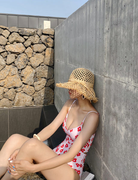 Lovely Cute Style Floral Flower Printed Two Pieces High Waist Women Swimsuit