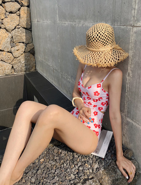 Lovely Cute Style Floral Flower Printed Two Pieces High Waist Women Swimsuit