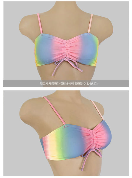 Sunny Women Gradient Pink Blue Yellow Mixed Color Spaghetti Strap Low Waist Bikini