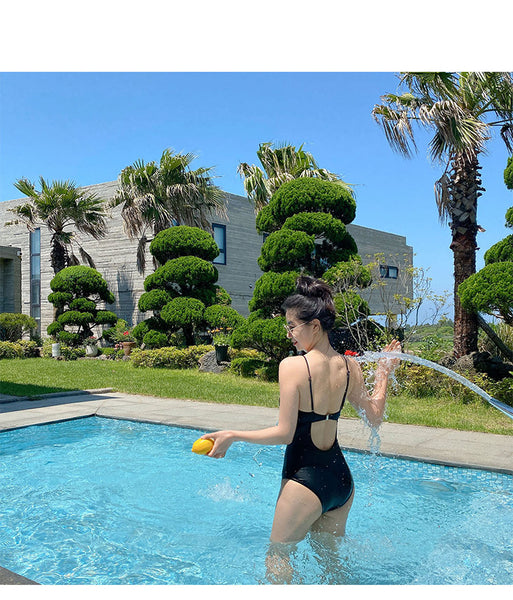Sexy Ladies Solid Color Halter Neck Hollow Cross One Piece Bikini swimwear Swimsuit