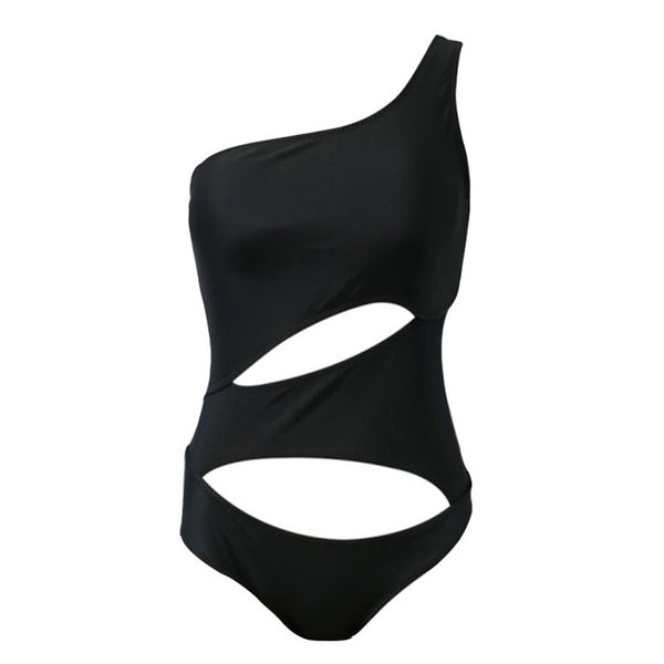 Stylish Chic Beach Party One Shoulder Black Sexy Piece Women Swimwear