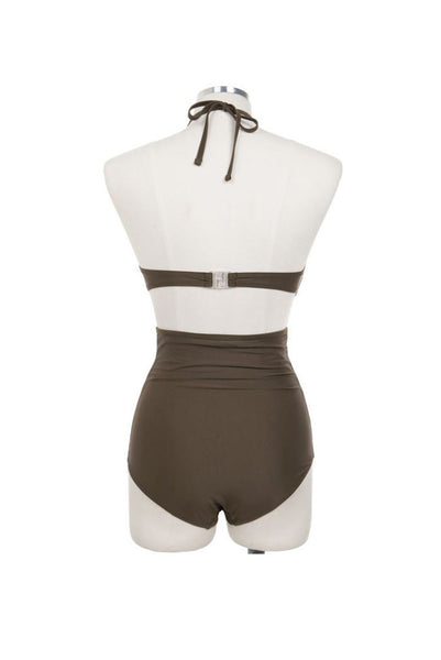 Vacation One Piece High Waist Bottom Swimsuit Sexy Halter Cross Strap Padding Swimsuit