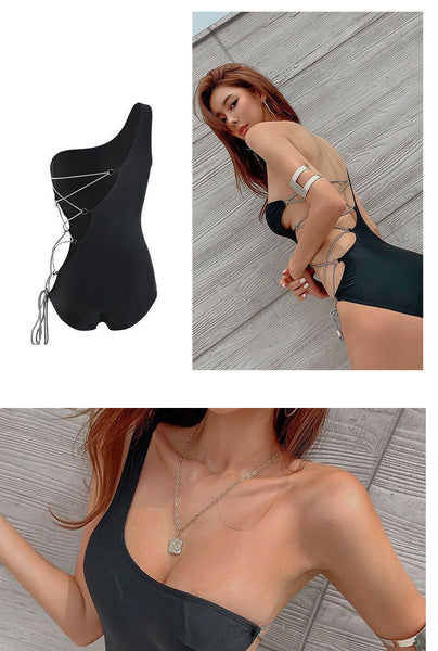 Extra Large Size Bikini High Side Slit One Piece Monokini Women Summer Swimsuit