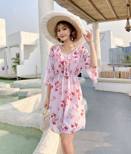 Beautiful Summer Beach Suit 3 in 1 piece Ruffle Round Neck Floral Skirt Halter Strap Flower Printed Top Bikini Beachsuit