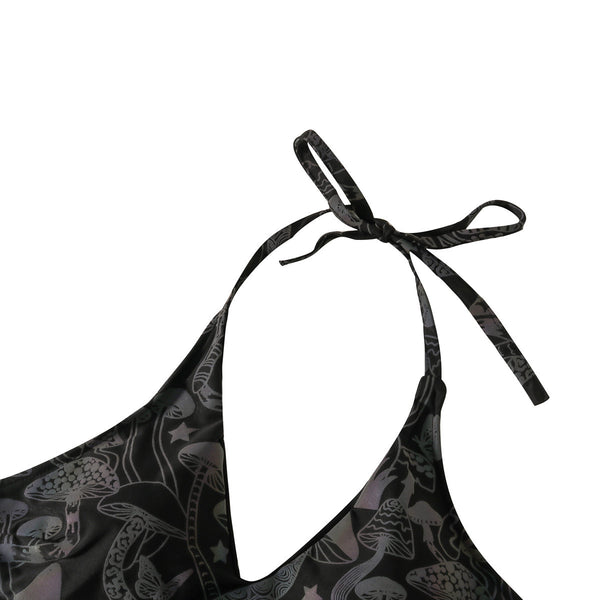 Fantastic Sexy Beach Vacation Colorful Night Luminous Mushroom Logo Pattern Print Backless Halter Two Piece Bikini Swimsuit