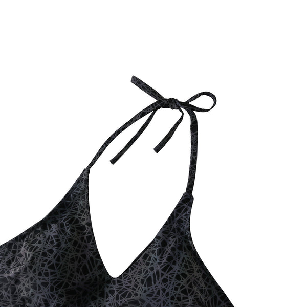 Wonderful Sexy Beach Vacation Reflection Colorful Luminous Nest Net Logo Pattern Print Backless Halter Two Piece Bikini Swimsuit