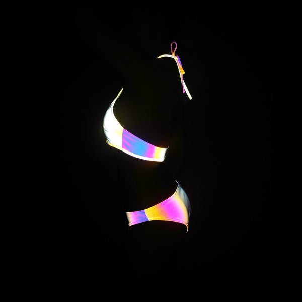 Amazing Sexy Beach Vacation Reflection Colorful Luminous Backless Halter Beautiful Two Piece Bikini Swimsuit