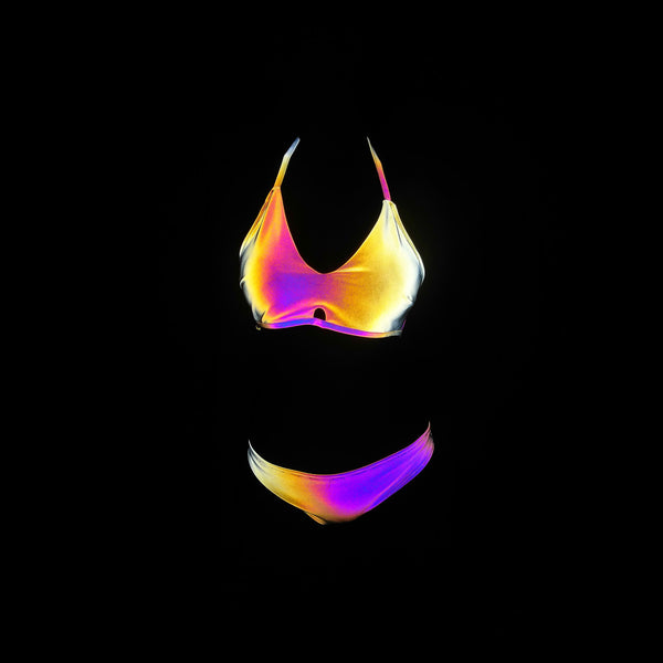 Amazing Sexy Beach Vacation Reflection Colorful Luminous Backless Halter Beautiful Two Piece Bikini Swimsuit
