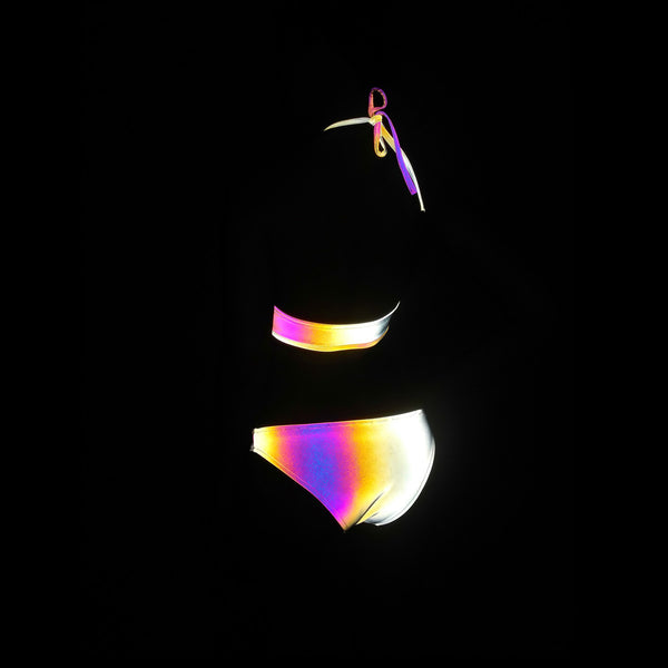 Amazing Sexy Beach Vacation Reflection Colorful Luminous Backless Halter Beautiful Two Piece Bikini Swimsuit